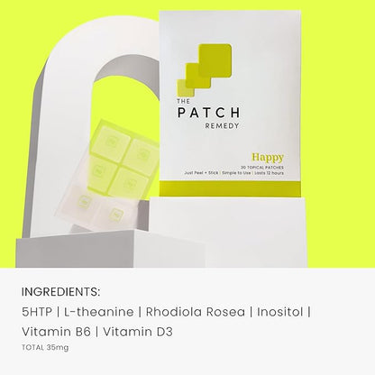 The Patch Remedy Happy Patch | 5-HTP, L-Theanine, Rhodiola, Inositol, B6, Vitamin D3 | 30 Patches