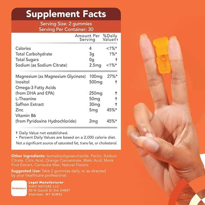 Kids Focus Gummies – Saffron, Magnesium Glycinate, L-Theanine & Inositol Supplement for Kids & Teens – Focus, Attention & Calm – Vegan, Sugar-Free, Non-GMO