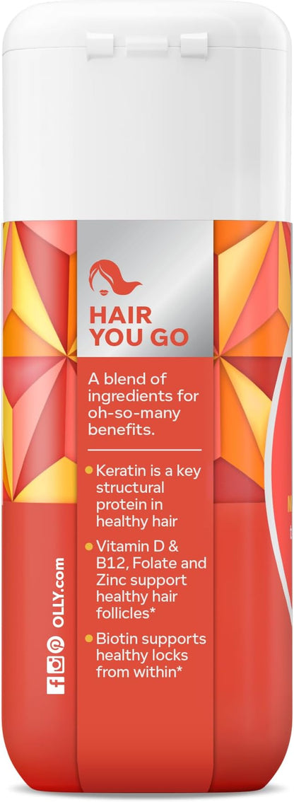 OLLY Ultra Strength Hair Softgels, Supports Hair Health, Biotin, Keratin, Vitamin D, B12, Hair Supplement, 30 Day Supply - 30 Count (Packaging May Vary)