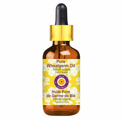 dève herbes Wheatgerm Oil (Triticum vulgare) with Glass Dropper | Cold Pressed | Pure | Natural | for Diluting Essential Oils | for Skin & Massage | Non-Sticky| Lightweight| Unisex | 50ml (1.69 oz)
