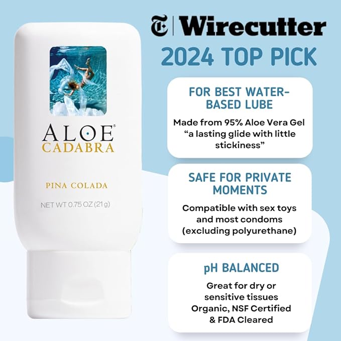 Aloe Cadabra Flavored Personal Lubricant and Vaginal Moisturizer, Organic Edible Aloe Lube for Men, Women and Couples, Non-Staining, pH Balanced, Toy Compatible (Pina Colada, 2.5 Ounces, 5 Pack)