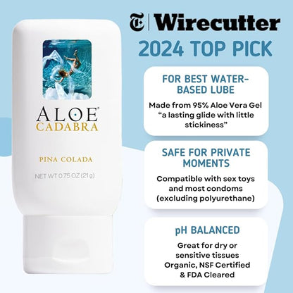 Aloe Cadabra Flavored Personal Lubricant and Vaginal Moisturizer, Organic Edible Aloe Lube for Men, Women and Couples, Non-Staining, pH Balanced, Toy Compatible (Pina Colada, 2.5 Ounces, 5 Pack)