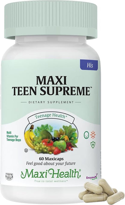 Teen Vitamins for Boys 12-17 - Teen Multivitamin Supreme with D3, Iron, Calcium, Biotin, Digestive Enzymes – Teenager Boy Multi Vitamins for Energy, Brain & Mood Support – 60 Count