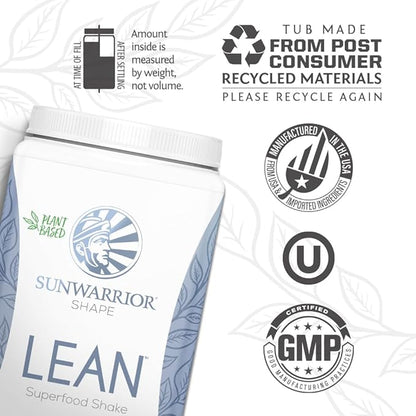 Sunwarrior Vegan Protein Superfood Shake Meal Replacement Organic Protein Supplement | Gluten Free Non-GMO Dairy Free Sugar Free Low Carb Plant Based Protein | Vanilla 20 Servings | Shape Lean