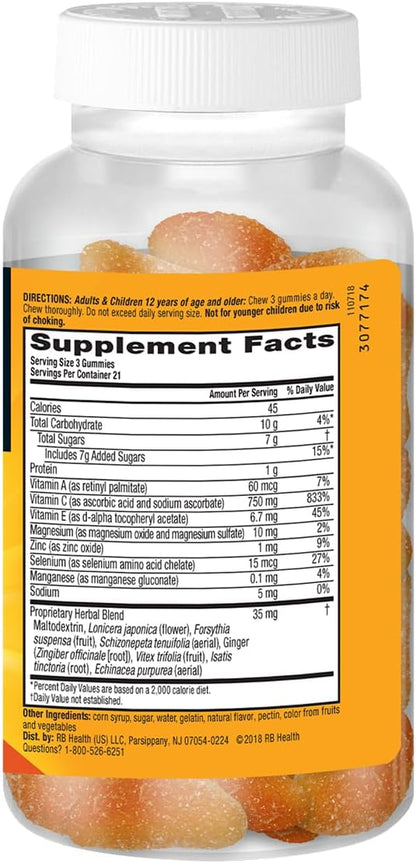 Airborne Immune Support Gummies, Zesty Orange Flavor, 63 ct - 750 mg Vitamin C + Vitamins A, D & E + Zinc, Selenium, and Manganese | with Herbal Blend | Naturally Flavored (4 Pack)