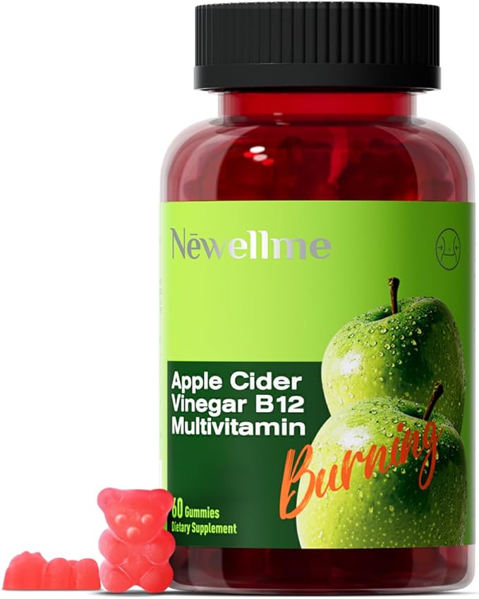 NEWELLME Sugar-Free Apple Cider Vinegar Gummies for Metabolism - 1000mg ACV with The Mother & Vitamin B12 for Energy Support - Vegan, Gluten-Free, 60 Counts