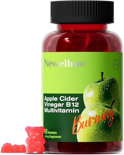 NEWELLME Sugar-Free Apple Cider Vinegar Gummies for Metabolism - 1000mg ACV with The Mother & Vitamin B12 for Energy Support - Vegan, Gluten-Free, 60 Counts