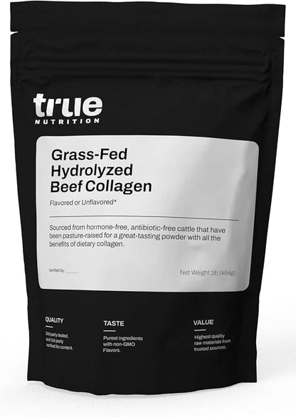 True Nutrition Hydrolyzed Collagen Powder - Grass Fed, Pasture-Raised Beef - 32g Collagen Protein per Serving - Paleo, Keto, Gluten Free, Dairy Free, Non-GMO - Unflavored - 1lb