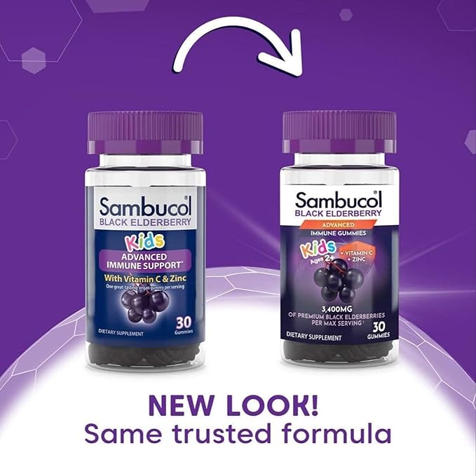 Sambucol Black Elderberry Gummies for Kids - Elderberry Gummies with Zinc and Vitamin C, Chewable Supplement for Kids, Low Sugar, Berry Flavor - 30 Count