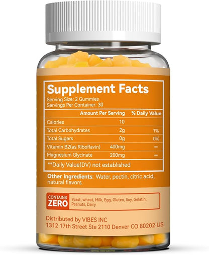 2 Pack Vitamin B2 Gummies, Chewable Riboflavin 400mg Supplement with Magnesium for Adults, Migraine Relief* & Nervous System Support*, Vegan - 120 Counts