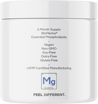 Codeage Liposomal Magnesium Glycinate Supplement, 2-Month Supply, Bisglycinate Magnesium Chelate, Chelated Magnesium Mineral Pills, BioPerine Black Pepper Vitamins Capsules, Non-GMO Vegan, 240 ct