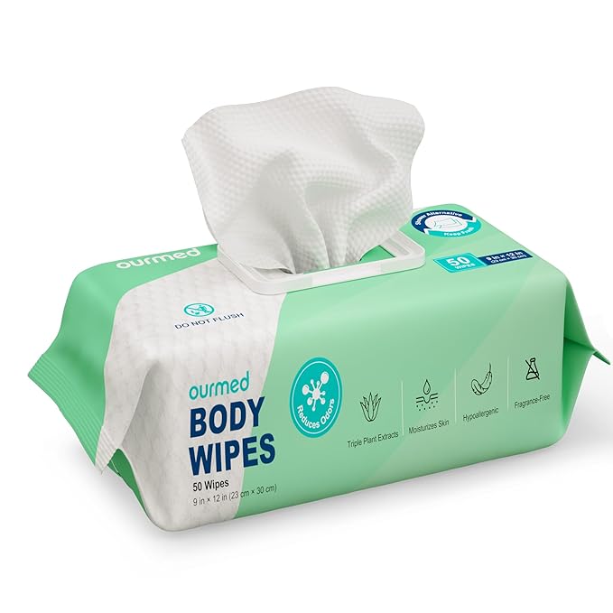 Extra Large Body Wipes No-Rinse Bathing, 9"x12" Shower Wipes, Moisture and Hypoallergenic, Home Essentials for Adults and Elderly Care, 50 Count