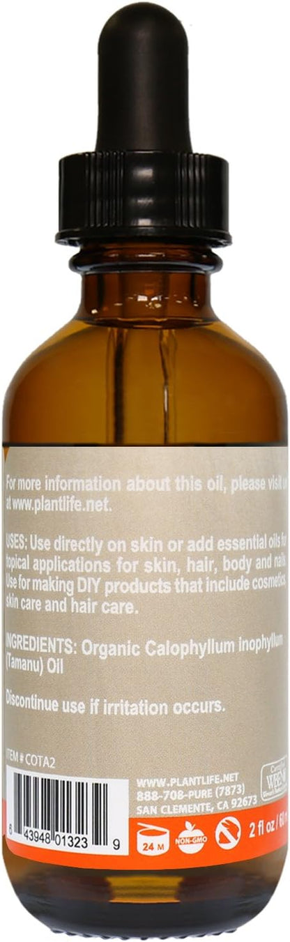 Plantlife Tamanu Carrier Oil - Cold Pressed, Non-GMO, and Gluten Free Carrier Oils - for Skin, Hair, and Personal Care - 2 oz