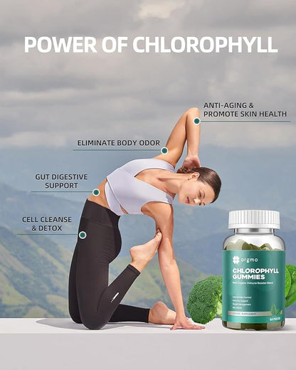 Chlorophyll Gummies for Body Odor Sugar Free, Internal Deodorant Supplement for Women/Men with ACV Chlorella Spirulina Vitamin D, Vegan Immune & Digestion Support Gummies