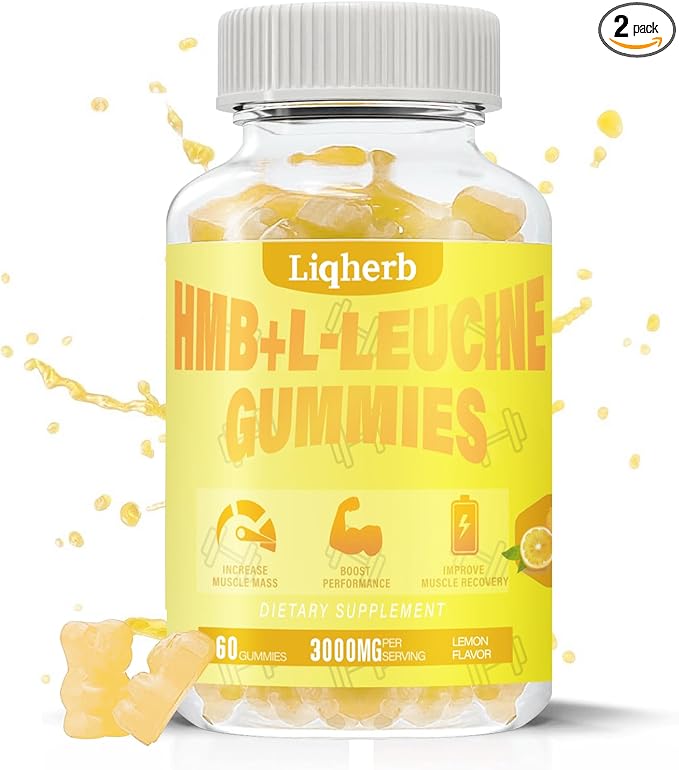 HMB and Leucine Gummies, with 3000mg HMB and L-Leucine Supplement for Muscle Recovery, Muscle Mass & Improve Endurance, for Men & Women, Non GMO, Vegan,Gluten Free, Lemon Flavor, 120 Gummies