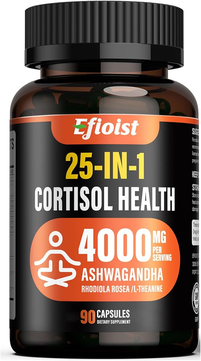 Cortisol Supplement for Women, 25-in-1 Cortisol Reducer, Cortisol Manager, Ashwagandha for Women & Men, Cortisol Supplement with Rhodiola Rosea, L-Theanine, for Mood, Focus, Sleep Support, 90 Capsules