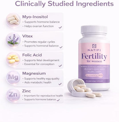 Natifi (2 Bottles Fertility Prenatal Vitamins Regulate Cycles Balance Hormones, Aid Ovulation. Conception Multivitamin for Women. 60 Caps Folic Acid, Myo Inositol, Vitex