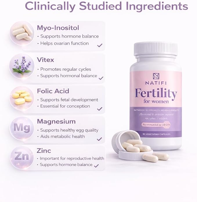 Natifi Conception Fertility Prenatal Vitamins Regulate Cycles, Balance Hormones, Aid Ovulation. Conception Multivitamin for Women. Healthier Pregnancy -60 Capsules- Folic Acid, Myo Inositol, Vitex.