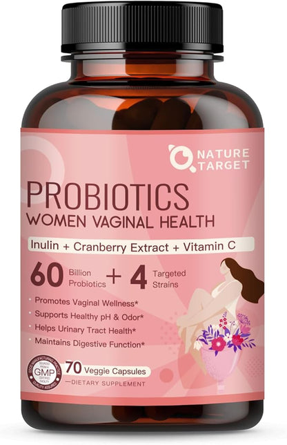 NATURE TARGET Probiotics for Women, 60 Billion CFUs with Cranberry, 70 Capsules