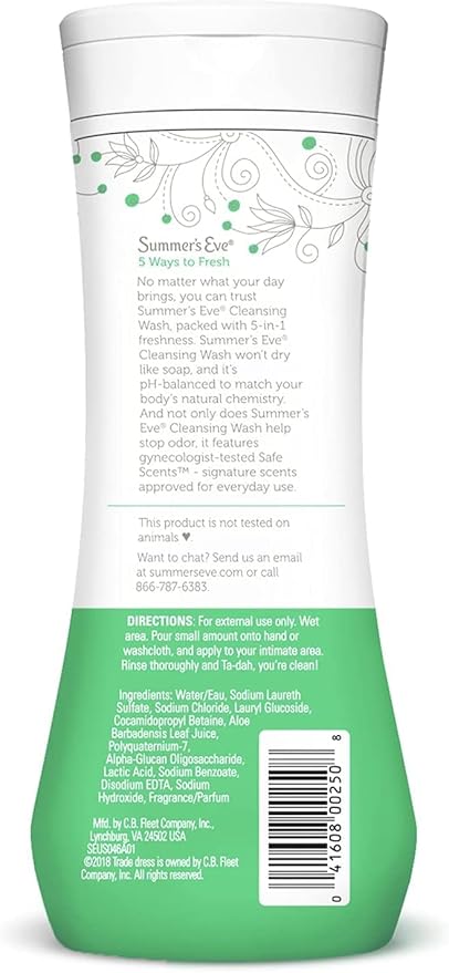 Summer's Eve Cleansing Wash | Aloe Love | Great for Sensitive Skin | 15 oz Each | Pack of 2