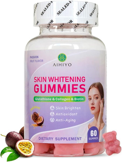 AIHIYO Skin Whitening Gummies, with I-Glutathione, Collagen and Bioth, Antioxidant & Skin Brighten, Anti-Aging, 60 Count