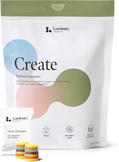 Create for Women | Doctor Formulated Fertility Gummy | 600mg CoQ10 + 27mg Iron + 1200mcg Folic Acid | Preconception & Egg Quality Support | Vegan & No Added Sugar (28 Day Supply)