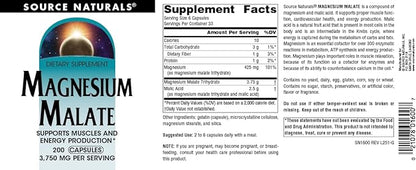 Source Naturals Magnesium Malate, Supports Muscles and Energy Production*, 3750 MG - 200 Capsules