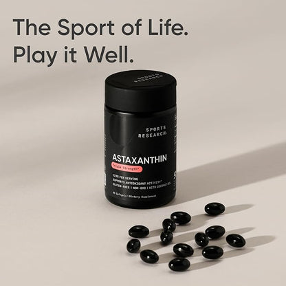 Sports Research® Triple Strength Astaxanthin 12mg w/Organic Coconut Oil - Antioxidant Supplement for Skin & Eye Health Support* - Soy Free · Non-GMO · Gluten Free - 60 Softgels