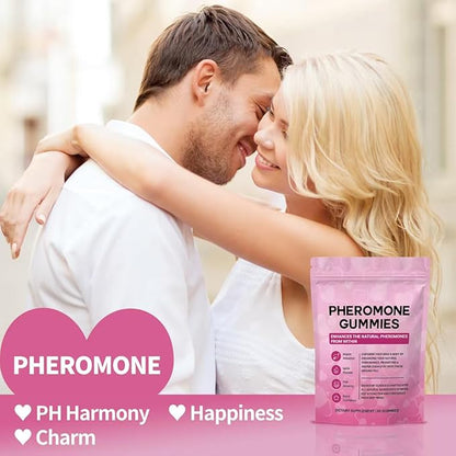 Pheromone Gummies with Slippery Elm, for Women,Enhance Charm,Supports Balance,Confidence & Social Vibe,Vegan,Non-GMO,Gluten-Free,Strawberry Flavor,60 Gummies
