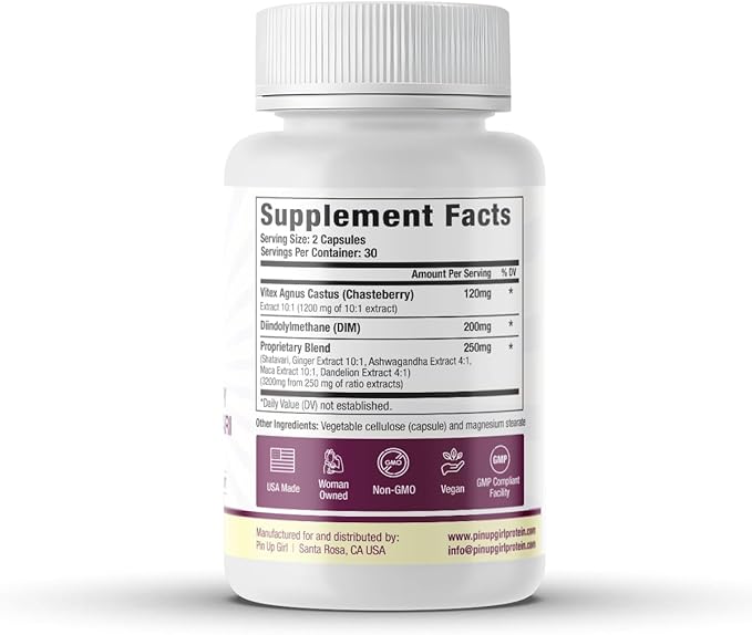 Pin Up Girl Vitex Chasteberry + DIM & Shatavari – Hormonal Balance Supplement for Women – Supports Hormonal Balance, Cycle Health & Reproductive Wellness – 4600mg - 60 Capsules (2-Pack)