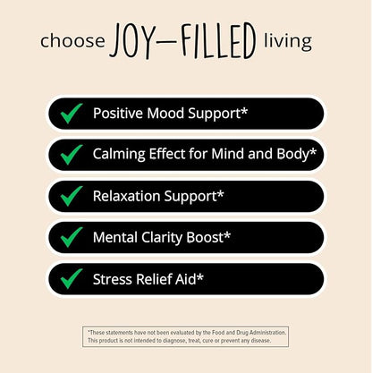Joy-Filled Mood Support Supplement - 7 Herb Complex + St. Johns Wort (180 Ct) | Rhodiola Rosea, Eleuthero, Ashwagandha | Stress Relief – Helps Calm The Mind & Body | 100% Plant-Based Happy Pills