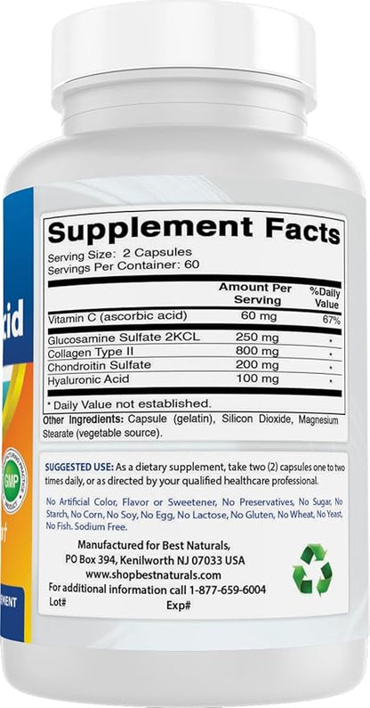 Best Naturals Hyaluronic Acid 100 mg 120 Capsules - Support Healthy Joints and Youthful Skin (859375002702)