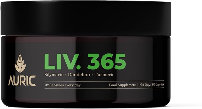 Auric Herbal Liver Support Supplement | Milk Thistle (Silymarin), Turmeric, Garlic, Ginger for Liver Health | Advanced Detox & Cleansing Formula for Active Liver | 60 Capsules