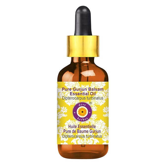 Deve Herbes Pure Gurjun Balsam Essential Oil (Dipterocarpus turbinatus) with Glass Dropper Steam Distilled 50ml (1.69 oz)