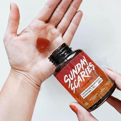 Sunday Scaries® 4-in-1 Functional Mushroom Gummies | Highly Rated for Energy & Focus | Organic Lion's Mane (20:1) + Organic Chaga + Ginkgo Biloba + Caffeine | All-Natural, Vegan, Blood Orange Flavor
