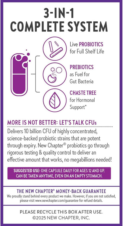New Chapter Probiotics for Women - 60 ct (2 Month Supply), Women's Daily Probiotic with Prebiotics and Probiotics for Vaginal Health & Chaste Tree for Hormonal Support, 100% Vegetarian, Non-GMO