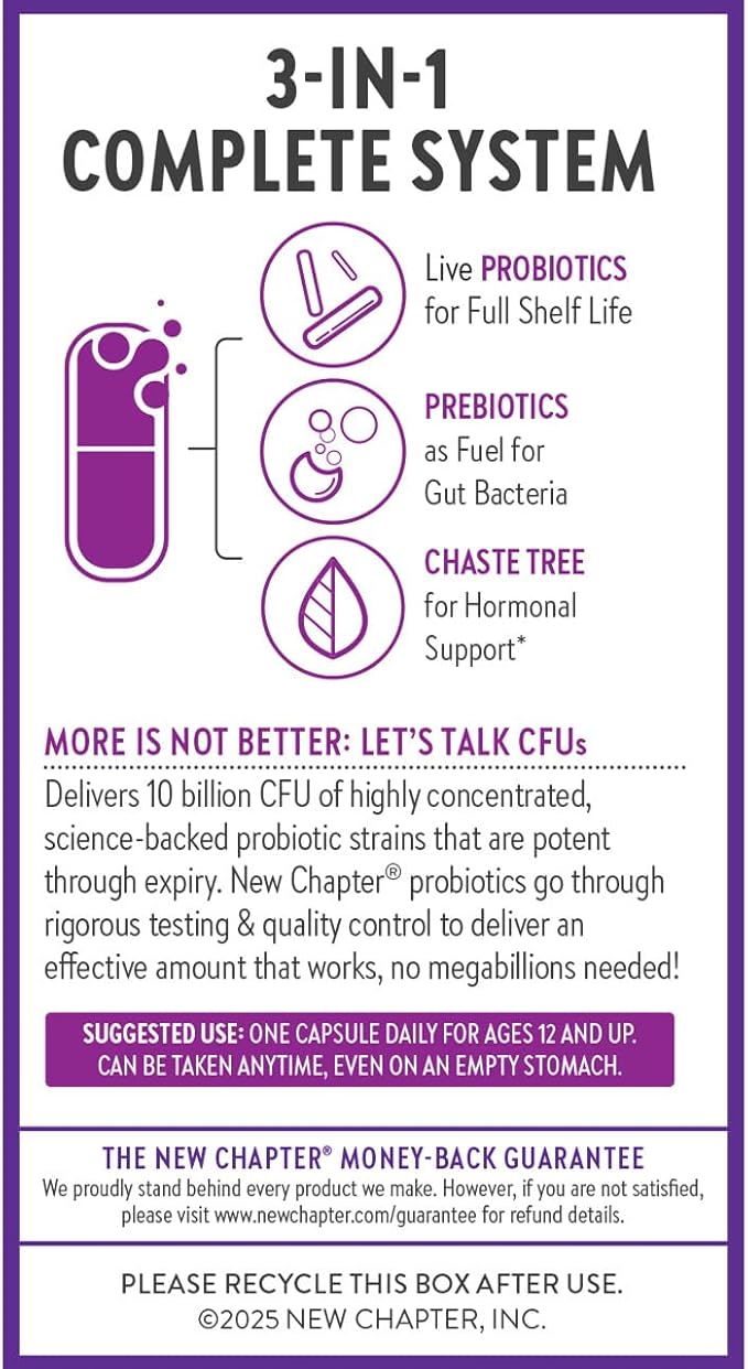 New Chapter Probiotics for Women - 30 ct (1 Month Supply), Women's Daily Probiotic with Prebiotics and Probiotics for Vaginal Health & Chaste Tree for Hormonal Support, 100% Vegetarian, Non-GMO