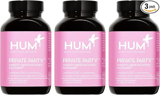 HUM Private Party Vaginal Probiotics for Women, pH Balance and Urinary Tract Support Vaginal Probiotic Supplement with Cranberry & Lactobacillus Blend, Women's Health Cranberry Pills, 90 Capsules