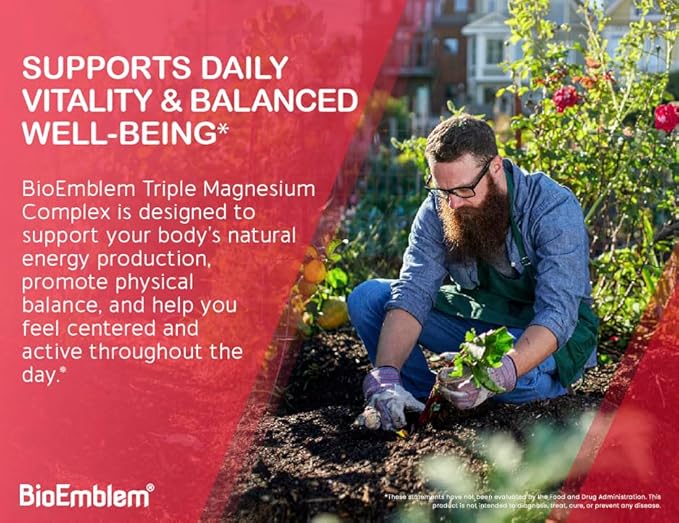 BioEmblem Triple Magnesium Complex | 300mg Magnesium Glycinate, Malate & Citrate | High Absorption Chelated Formula | Vegan, Non-GMO, Gluten-Free | 90 Capsules