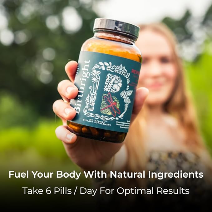 Birthright Female Hormone Support for, Energy, Fertility, Menstrual Cycle, Ovulation, Pregnancy and Menopause… All Natural, Animal Based, Liver, Kidney, Magnesium, Red Raspberry, Herbal Blend Revive