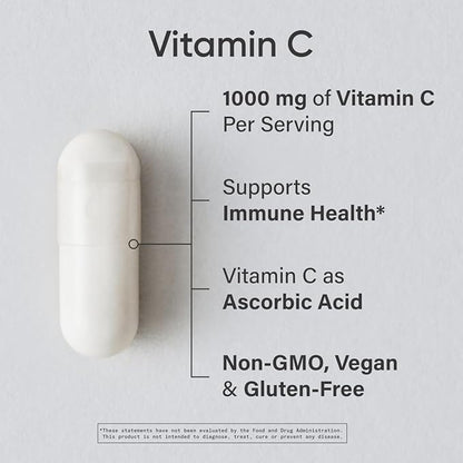 Sports Research High Potency Vitamin C Supplement - Vegan Veggie Capsules for Antioxidant Activity & Immune Support - Non-GMO Verified & Gluten Free - Ascorbic Acid Vitamin C 1000mg, 240 Count
