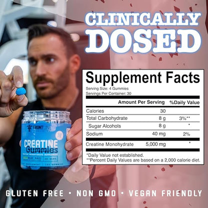 Creatine Monohydrate Gummies, 5g Creatine per Serving, Sugar-Free Creatine Supplement for Strength, Lean Muscle & Cognitive Support, Sour Strawberry, 120 Gummies