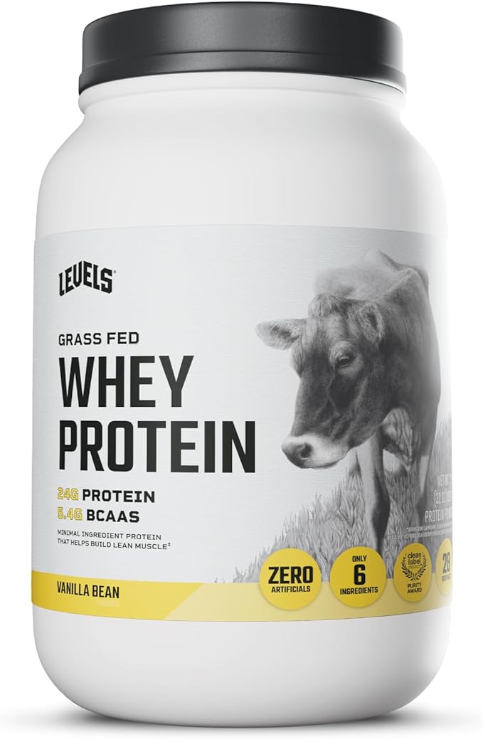 Levels Grass Fed Whey Protein Powder, No Artificials, 24G of Protein, Vanilla Bean, 2LB