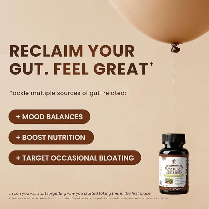 Lukaree Wormwood Black Walnut Cleanse for Human 1200mg – Ultra Gut Cleanse & Digestive Health w/Pumpkin Seed Oil,Clove,Activated Charcoal -10X Concentrated, Men & Women Probiotic Capsules -Vegan,90 CT