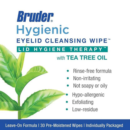 Hygienic Eyelid Cleansing Wipes with Tea Tree Oil l Relief from Demodex l Pre-Moistened, Rinse-Free Exfoliating Wipes Remove Excess Oil and Debris from Eyelids & Lashes l 30 Count Box