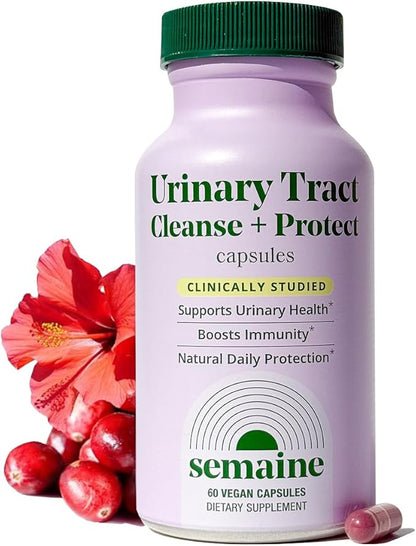 Semaine Urinary Tract Cleanse & Protect - 60 ct, Bladder Support Supplement for Women, Flushes Urinary Tract. Combines Cranberry Proanthocyanidins with Hibiscus