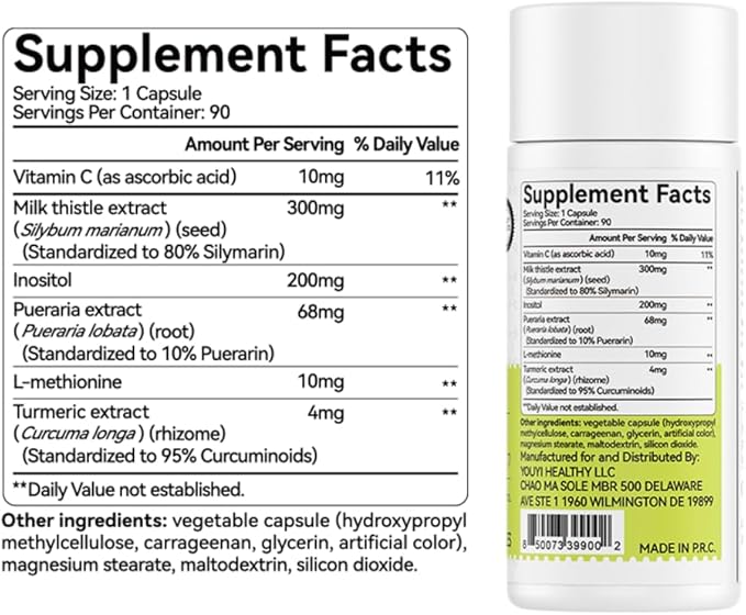 OxyEnergy Silymarin Milk Thistle 300mg Extract with Vitamin C, Inositol & Pueraria, Liver Detox & Repair Support, Antioxidant Support,90 Capsules,Pack of 2