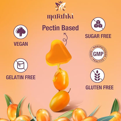 Omega-7 Sea Buckthorn Oil Gummies, Omega 3 6 7 9 Supplement for Women, Flaxseed Oil, Vitamins E, A & Probiotics - Skin, Eye & Dryness, Chamomile Flavor - 120 Gummies