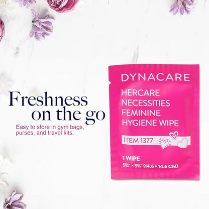 Dynarex HerCare Feminine Hygiene Wipes - 1000 Count - 5.5" x 8" Individually Wrapped, pH-Balanced, Alcohol-Free, Hypoallergenic, Travel Essentials for Women