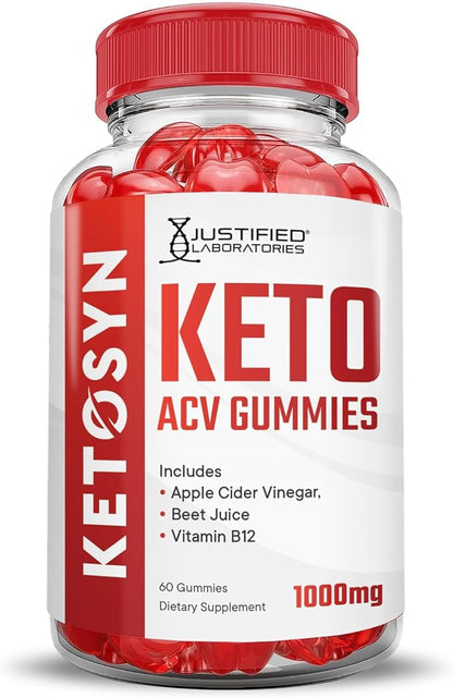 Justified Laboratories (2 Pack Ketosyn Keto ACV Gummies Advanced Formula 1000MG Ketosyn Keto Gummies Apple Cider Vinegar Formulated with Pomegranate Beet Juice Powder B12 Vegan Non GMO 120 Gummys